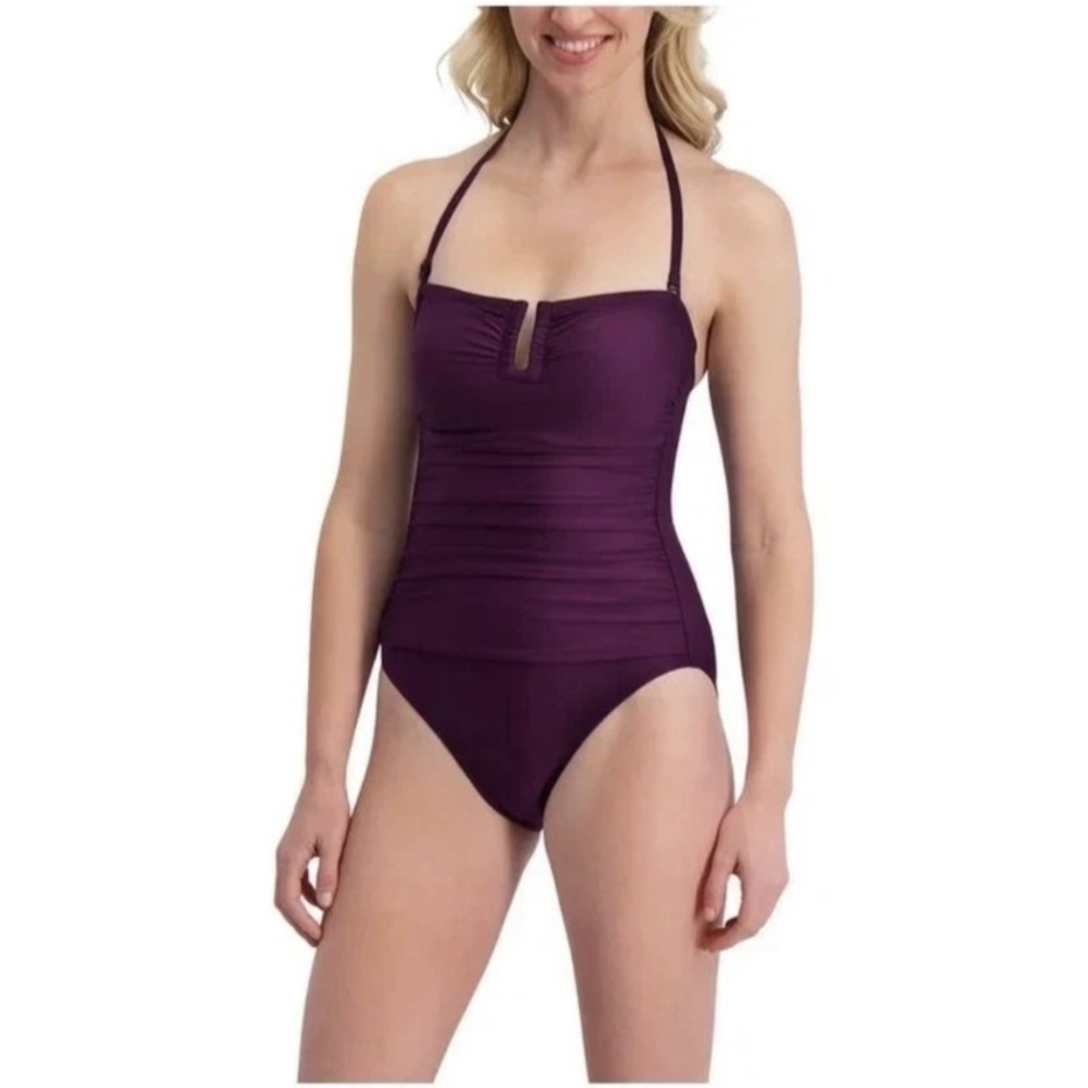 DKNY One-Piece Swimsuit Women Removable Cups, Purple, 2XL, New